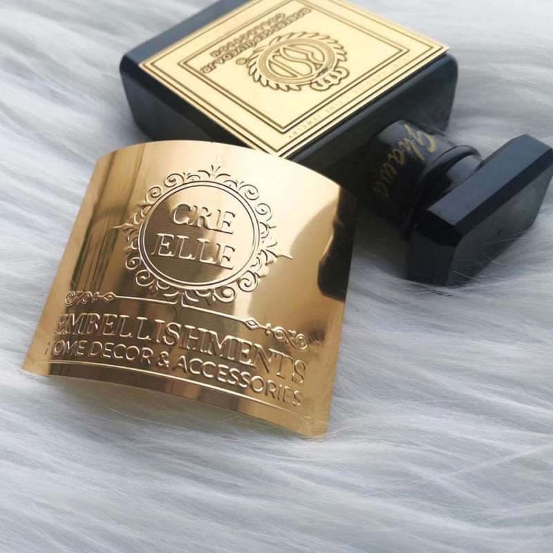 Custom Luxury Name Tagges Label Embossed Aluminum Stickers With Logo Cosmetic Private Label Metallic Sticker For Perfume Bottle