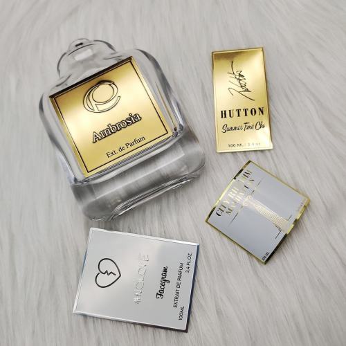 Etichette adesive personalizzate di lusso, adesivi in alluminio goffrato con logo, etichetta privata cosmetica, adesivo metallico per flacone di profumo