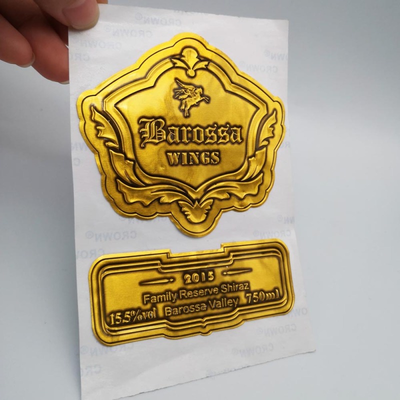 Étiquette métallique personnalisée pour bouteille de vin, étiquette autocollante en aluminium gravée pour bouteille de vin de parfum, pour Logo de marque privée
