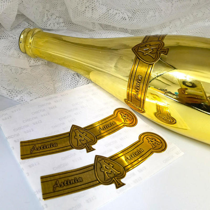 Étiquette métallique personnalisée pour bouteille de vin, étiquette autocollante en aluminium gravée pour bouteille de vin de parfum, pour Logo de marque privée