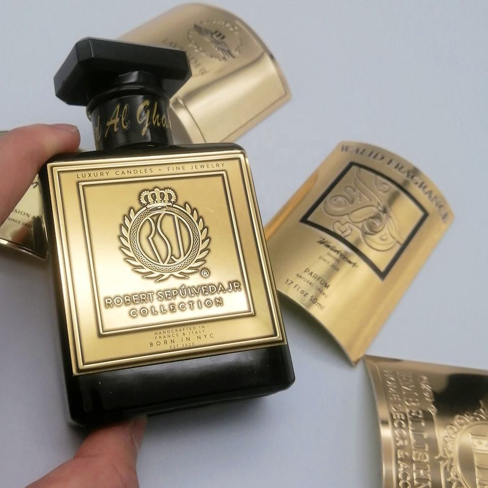 Customizable Taggets Perfume Bottle Packaging Design Stickers Metallic Gold Label Cosmetic Private Label