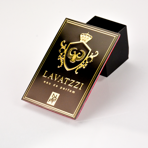 Adesivo di lusso in alluminio nero e oro con logo per flacone di profumo, novità 2024.