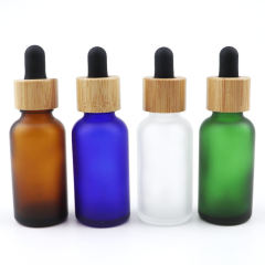 30ML 1OZ Cosmetic cCuticle Hair Essential Oil Bottles 30ml Frosted Black Glass Dropper Bottle With Bamboo Lid Top