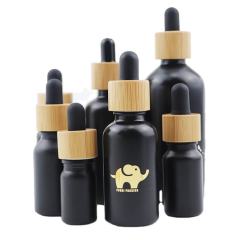 30ML 1OZ Cosmetic cCuticle Hair Essential Oil Bottles 30ml Frosted Black Glass Dropper Bottle With Bamboo Lid Top