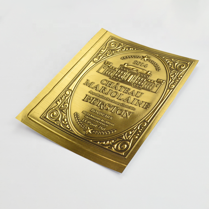 2023 Nouveau nom Tagges Logo personnalisé autocollant plaque métallique autocollant en aluminium brossé en relief pour autocollants d'étiquette de pot de fleurs Autocollants de bouteilles de vin en relief/Deboss