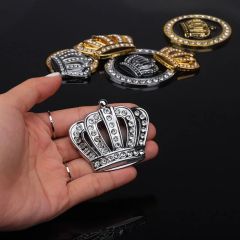 2023 Golden Silver Fashion 3D Diamond Crystal Crown Tagges Custom Logo Sticker Metal Plate Sticker Embossed For Label Stickers