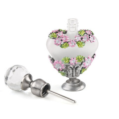 bouteille de parfum en émail vintage - Conception de paon en verre et en métal pour les huiles essentielles et la décantation