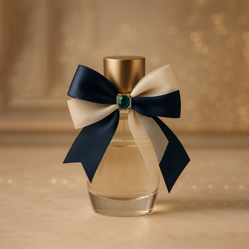 Accessori di lusso personalizzati con fiocchi per flaconi di profumo, scatole regalo e packaging di moda.