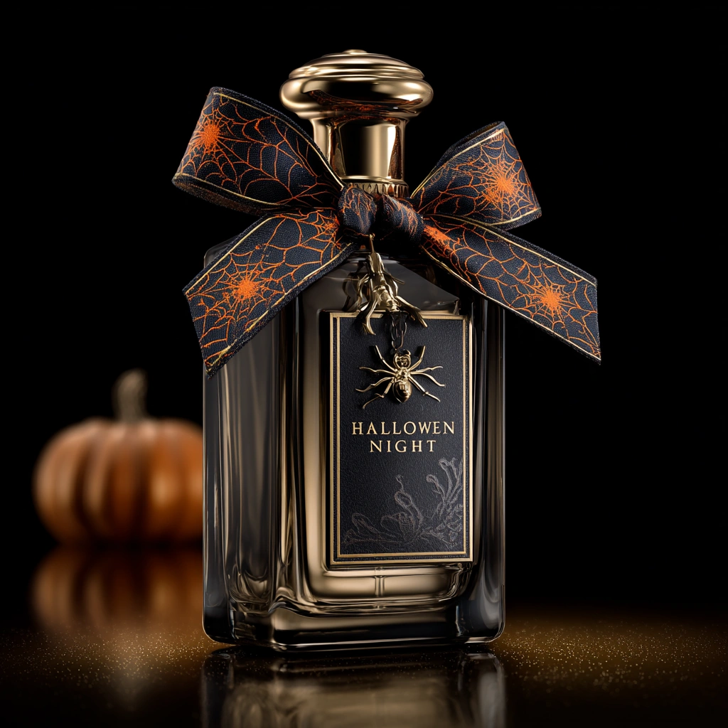 Halloween Perfume Bottles with Custom Bows & Metal Charms | Luxury Seasonal Packaging