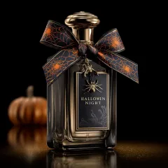 Halloween Perfume Bottles with Custom Bows & Metal Charms | Luxury Seasonal Packaging