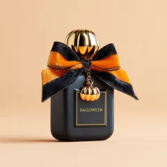 Halloween Perfume Bottles with Custom Bows & Metal Charms | Luxury Seasonal Packaging