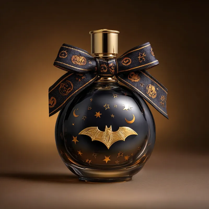 Halloween Perfume Bottles with Custom Bows & Metal Charms | Luxury Seasonal Packaging