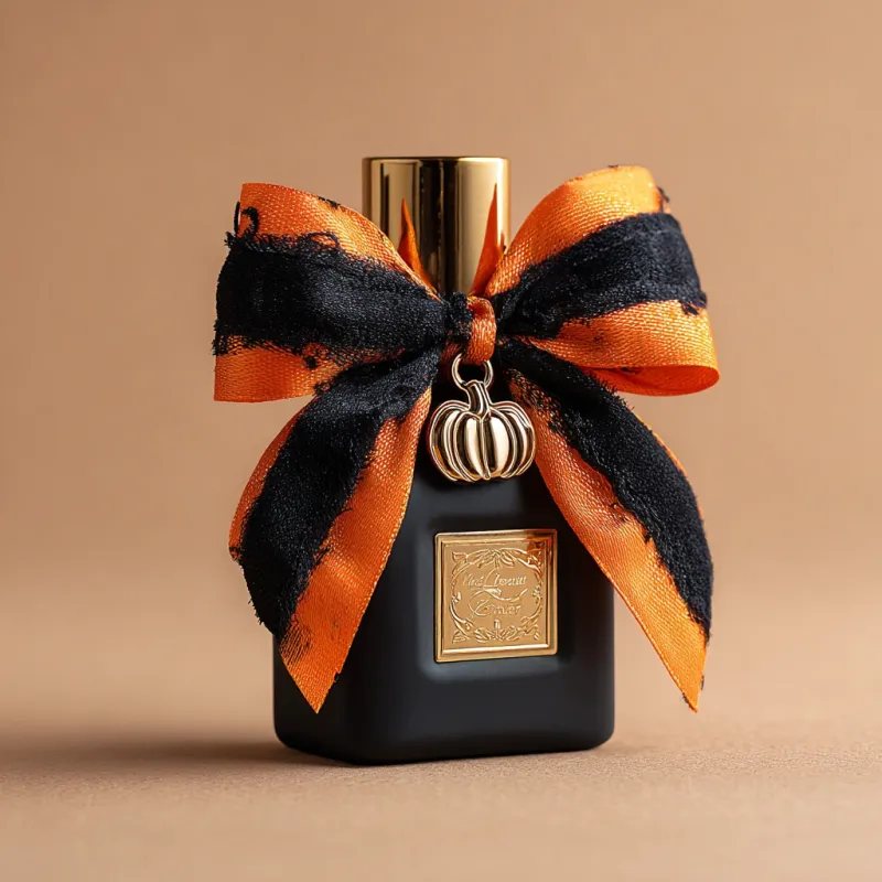 Halloween Perfume Bottles with Custom Bows & Metal Charms | Luxury Seasonal Packaging