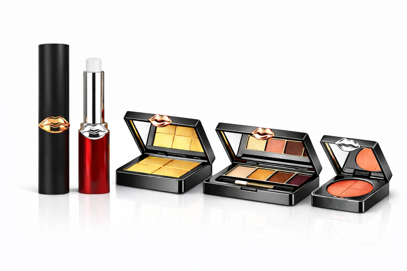 Luxury Cosmetic Metal Packaging Set with Lip-Shaped Button | Custom Makeup Packaging OEM ODM