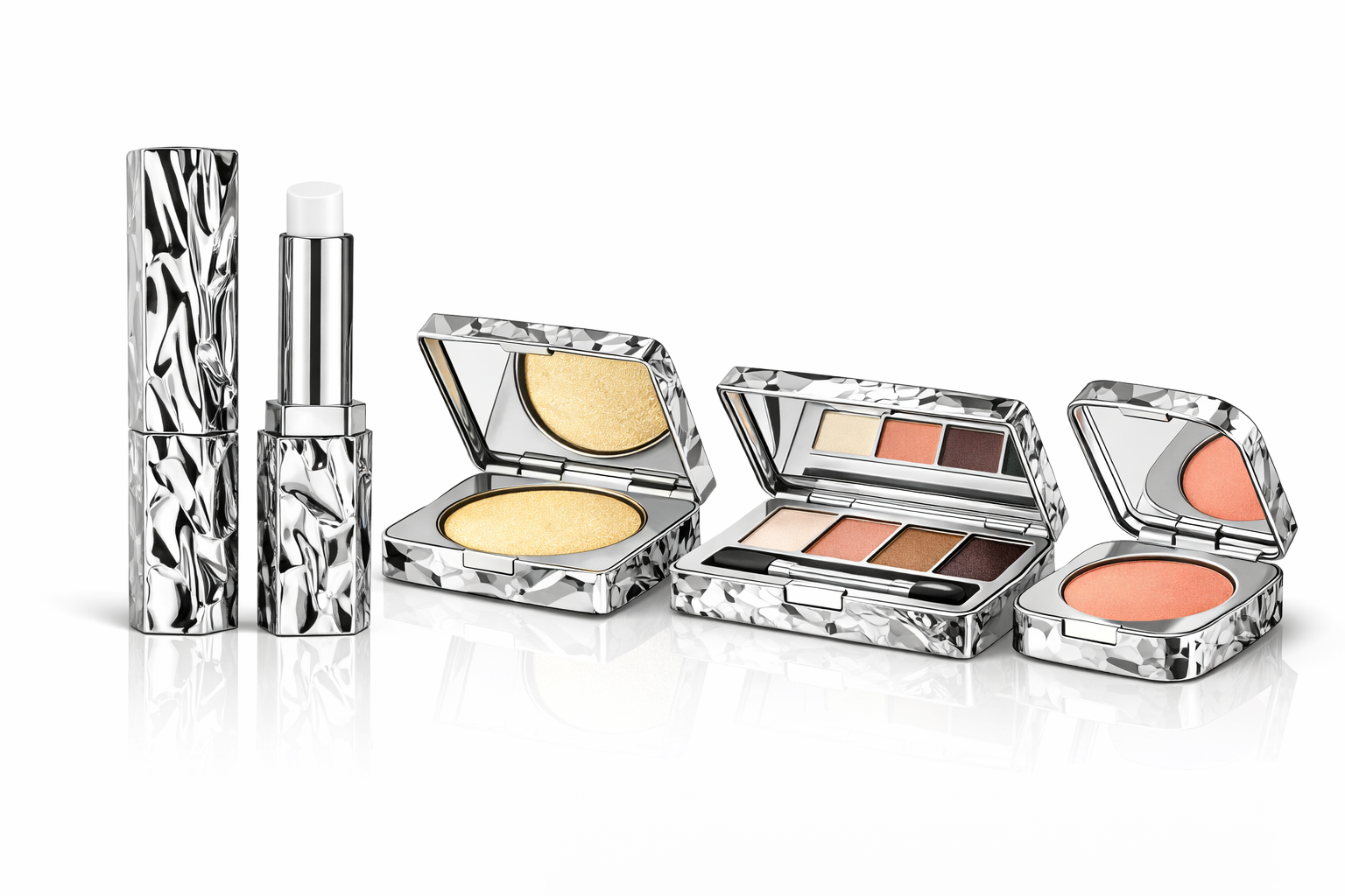 Luxury Cosmetic Metal Packaging Set with Lip-Shaped Button | Custom Makeup Packaging OEM ODM