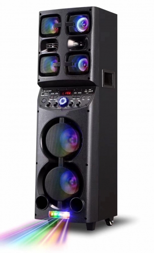 6.5 Inch Plastic Speaker With Backside Handle, Side Handles And Wheels