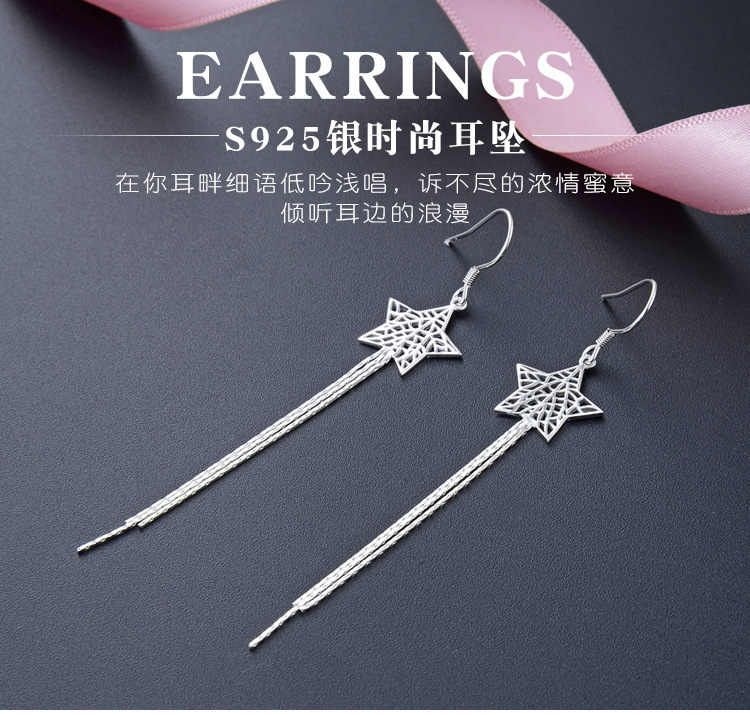 S925 Silver tassel earrings Ladies simple personality star jewelry