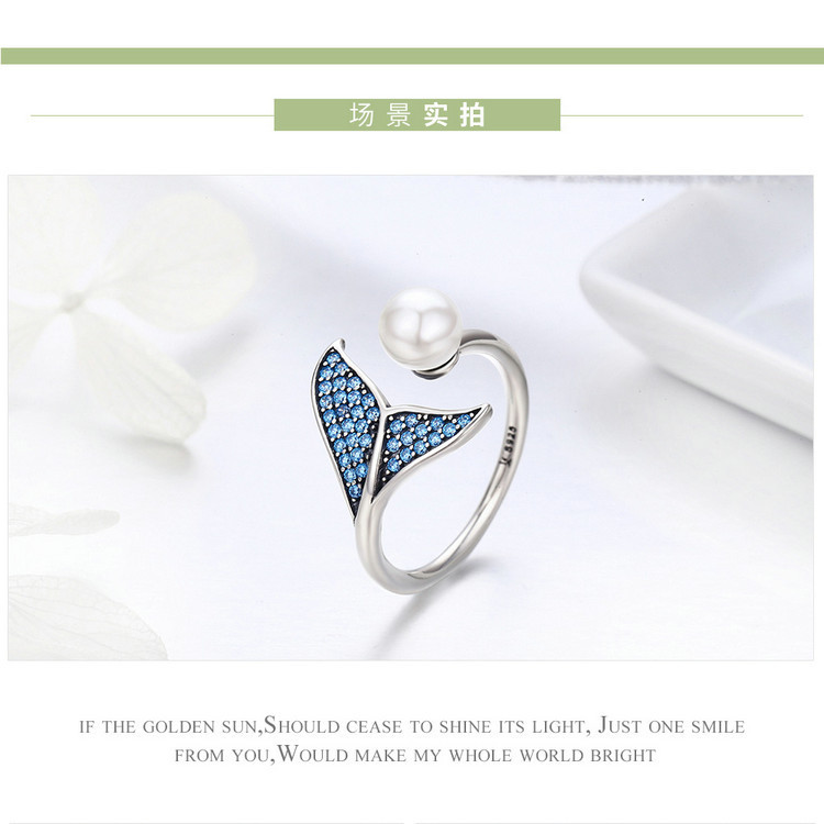 S925 Sterling silver opening lady's diamond ring fashion mermaid pearl ring