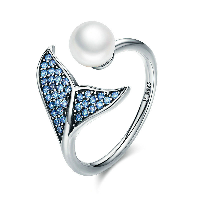 S925 Sterling silver opening lady's diamond ring fashion mermaid pearl ring