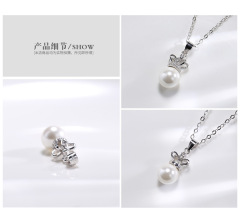 925 Sterling Silver factory original crown pearl pendant classic style women's universal necklace accessories