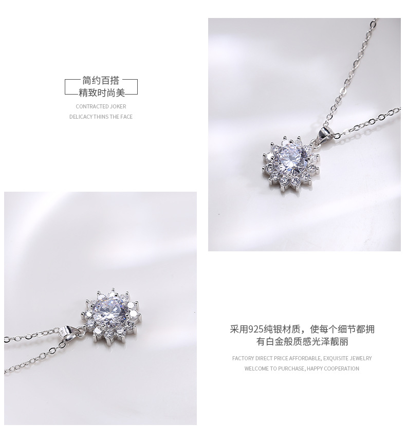 925 Sterling Silver factory original sunflower pendant classic style women's universal necklace accessories