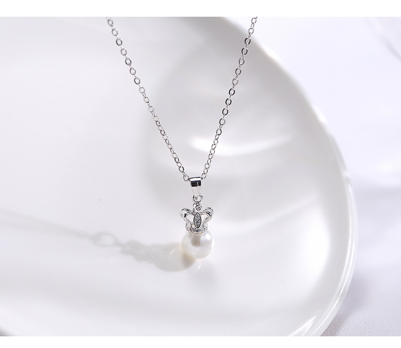 925 Sterling Silver factory original crown pearl pendant classic style women's universal necklace accessories