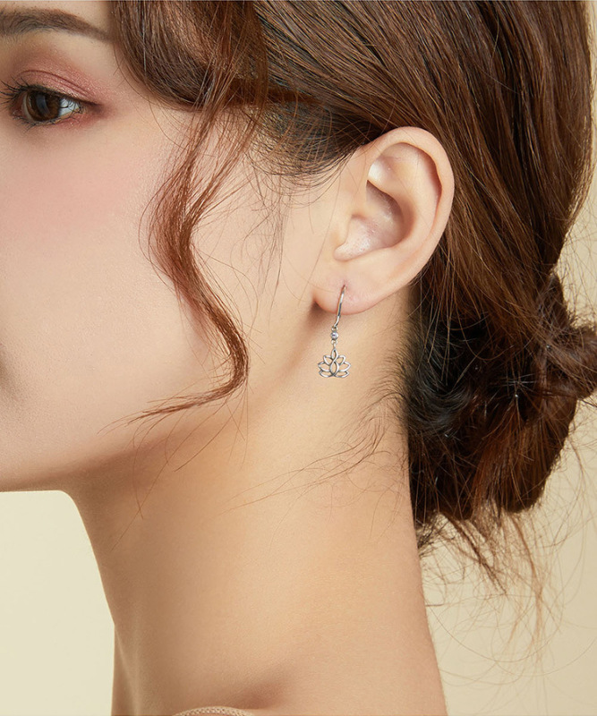 925 sterling silver factory original elegant lotus Japanese and Korean style female universal earrings jewelry