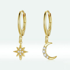 925 sterling silver factory original golden moon and star Style female universal earrings jewelry