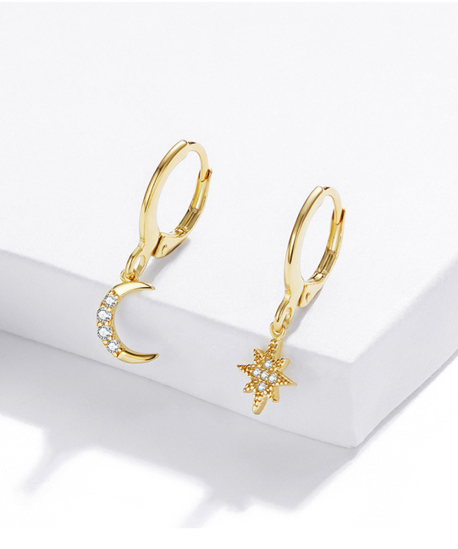 925 sterling silver factory original golden moon and star Style female universal earrings jewelry