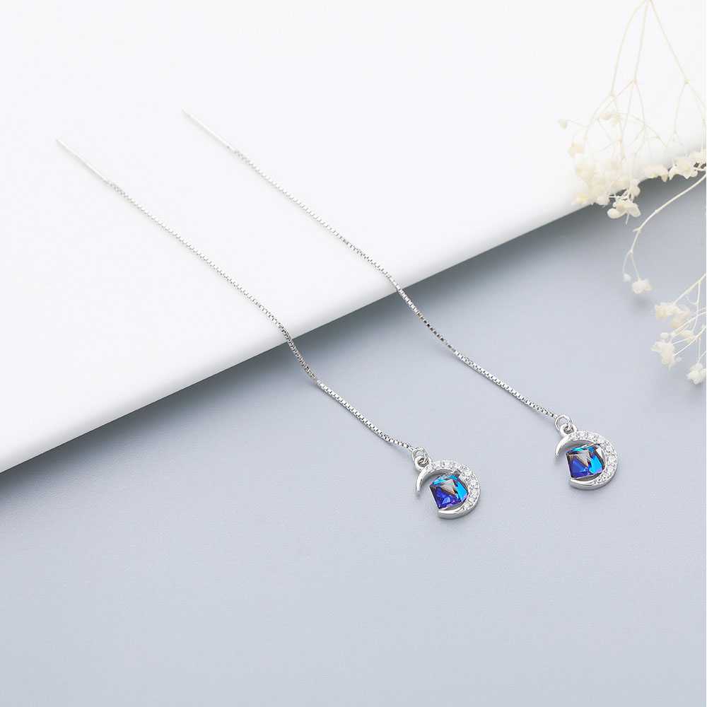 925 sterling silver factory original moon earrings Japanese and Korean style temperament female universal earrings jewelry