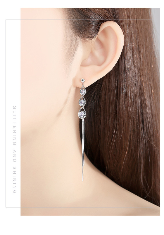 925 sterling silver factory original water drop long style female universal earrings accessories