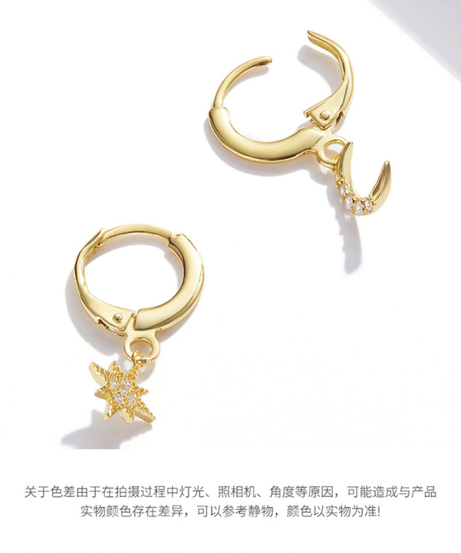 925 sterling silver factory original golden moon and star Style female universal earrings jewelry