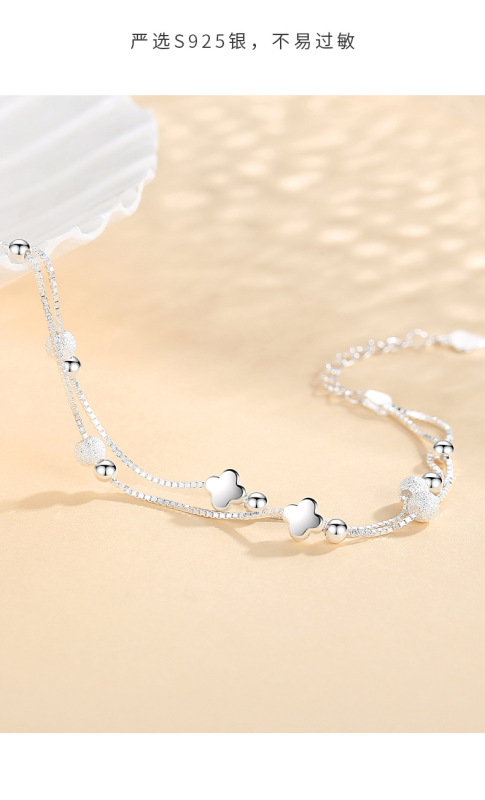 925 sterling silver factory original design four-leaf clover double layer Japanese and Korean style temperament female general bracelet ornaments