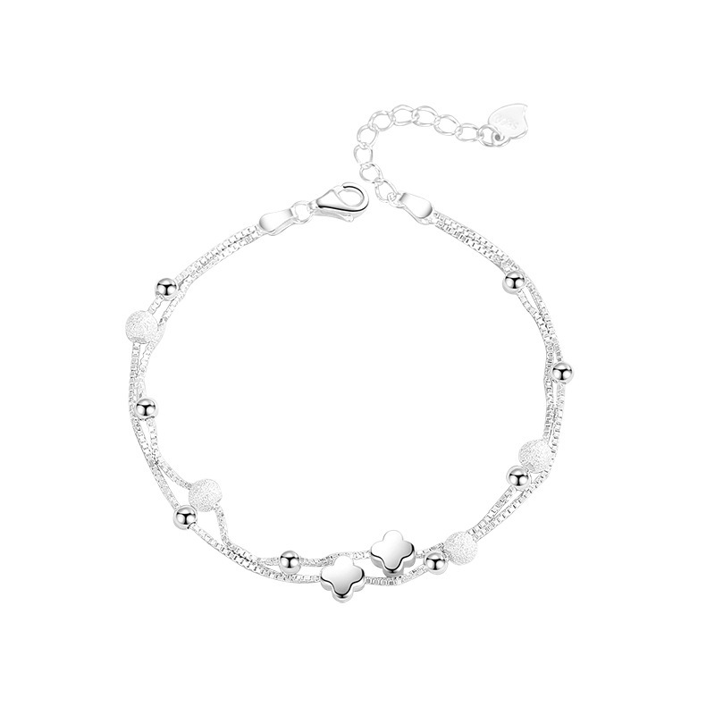 925 sterling silver factory original design four-leaf clover double layer Japanese and Korean style temperament female general bracelet ornaments