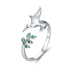 925纯银工厂原创设计蜂鸟的问候日韩风格气质女性通用戒指饰品