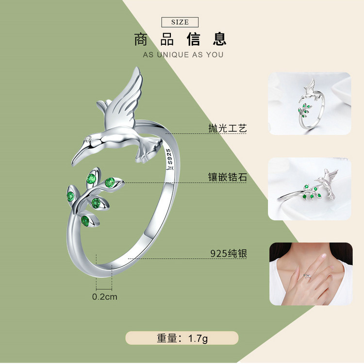 925 sterling silver factory original design hummingbird greetings Japanese and Korean style temperament female universal ring jewelry