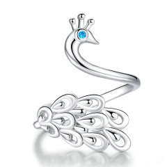 925纯银工厂原创设计纯银孔雀镀日韩风格气质女性通用戒指饰品