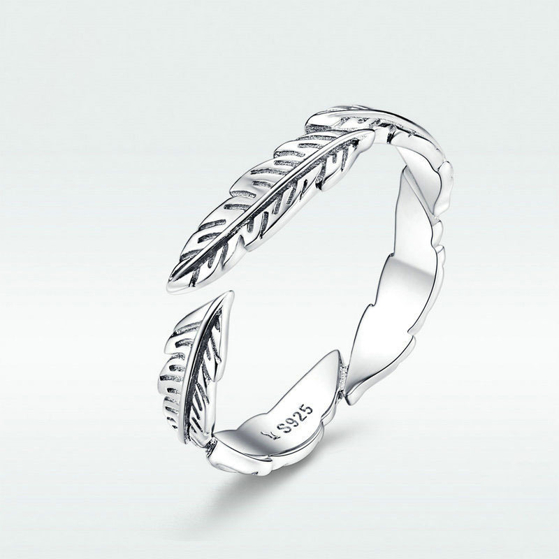 925 sterling silver factory original design simple white feather European and American style temperament female universal ring jewelry