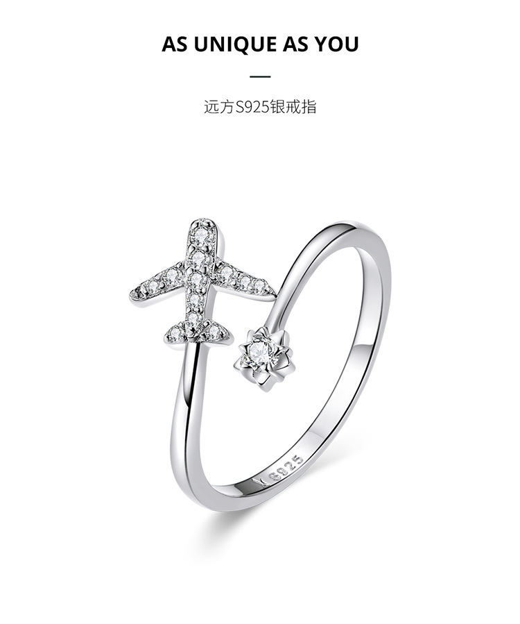 925 sterling silver factory original design simple aircraft zircon European and American style temperament women universal ring jewelry