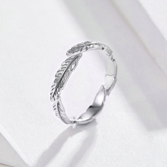 925 sterling silver factory original design simple white feather European and American style temperament female universal ring jewelry