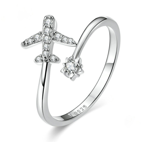 925纯银工厂原创设计简约飞机锆石欧美风格气质女性通用戒指饰品