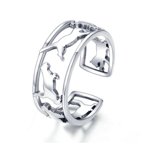 925纯银工厂原创设计可爱猫咪欧美风格气质女性通用戒指饰品