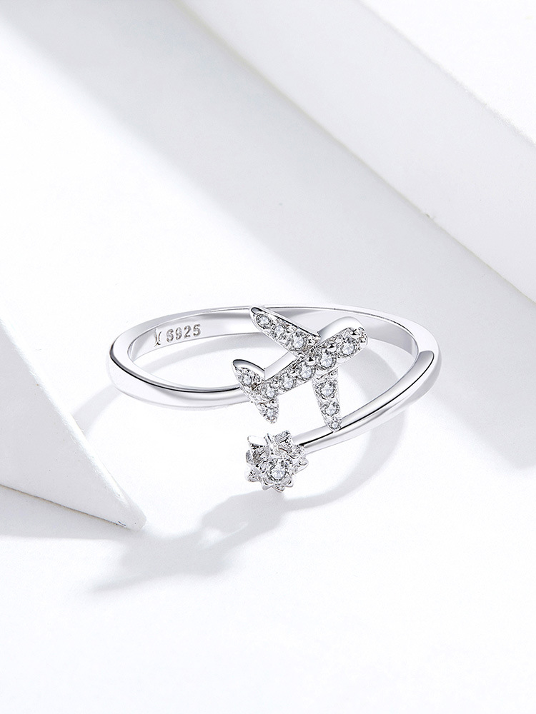 925 sterling silver factory original design simple aircraft zircon European and American style temperament women universal ring jewelry