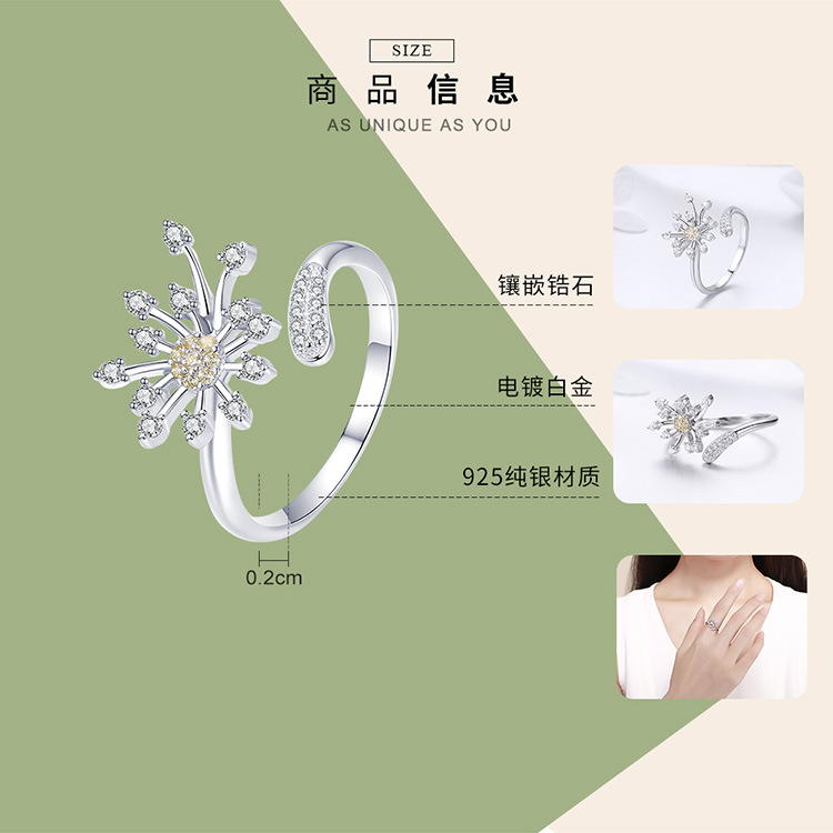 925 sterling silver factory original design of dandelion love European and American style temperament female universal ring jewelry