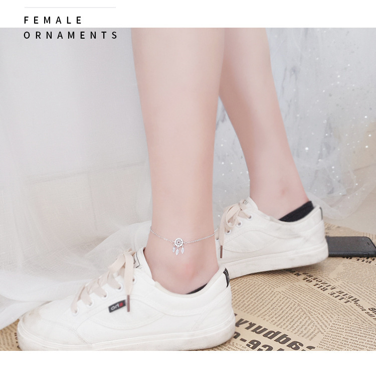 925 pure silver factory original design full drill leaves national ethos female general anklet jewelry
