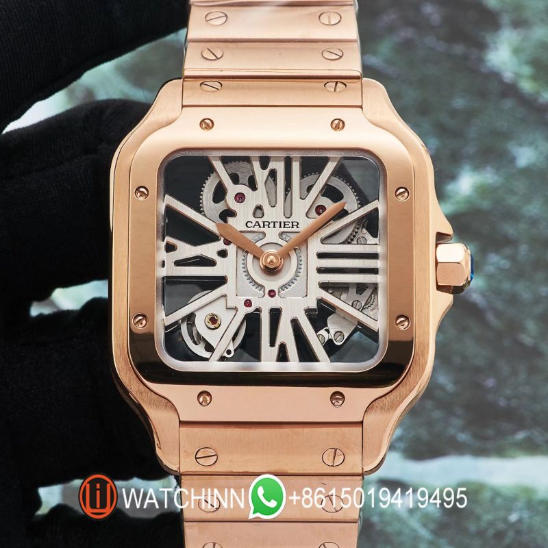 Replica Cartier Watch 5A Quality Swiss Quartz Movement Skeleton 1:1 Stainless Steel 40mm Santos Watch