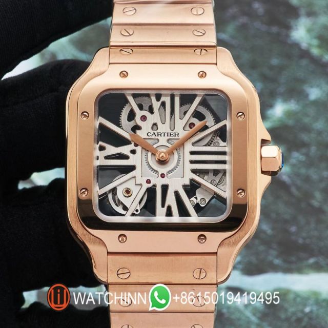 Replica Cartier Watch 5A Quality Swiss Quartz Movement Skeleton 1:1 Stainless Steel 40mm Santos Watch