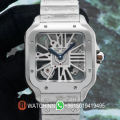 Replica Cartier Watch 5A Quality Swiss Quartz Movement Skeleton 1:1 Stainless Steel 40mm Santos Watch