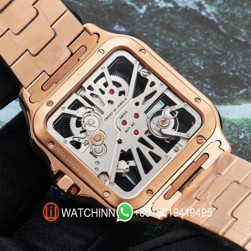 Replica Cartier Watch 5A Quality Swiss Quartz Movement Skeleton 1:1 Stainless Steel 40mm Santos Watch