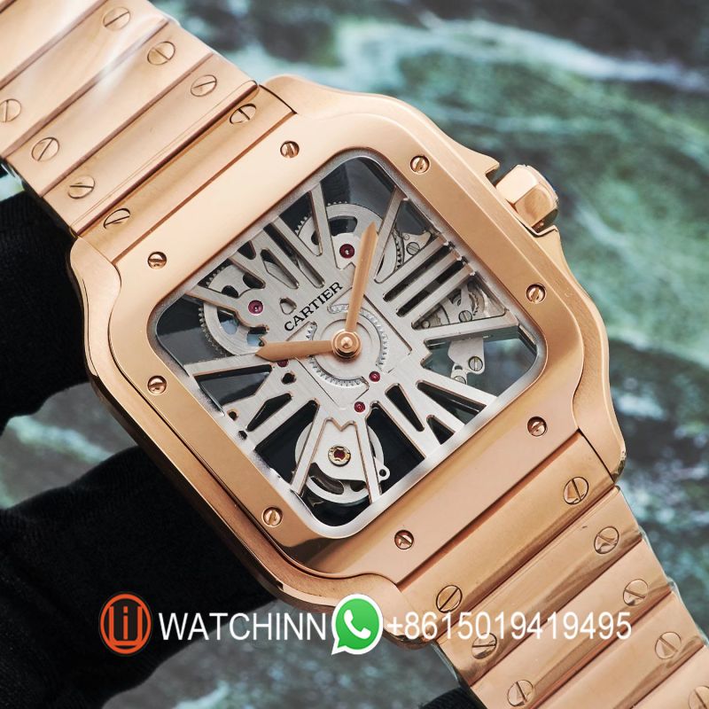 Replica Cartier Watch 5A Quality Swiss Quartz Movement Skeleton 1:1 Stainless Steel 40mm Santos Watch